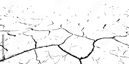 Minimal black and white cracked earth texture showing dry soil plates and deep fissures. Perfect for drought, climate change, environmental damage concepts, abstract backgrounds, and graphic design us
