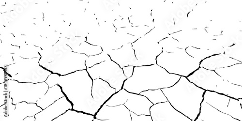 Minimal black and white cracked earth texture showing dry soil plates and deep fissures. Perfect for drought, climate change, environmental damage concepts, abstract backgrounds, and graphic design us