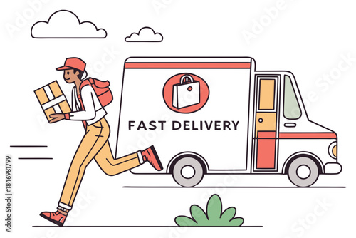 Fast Delivery Service Illustration Flat Vector W Vector Icon