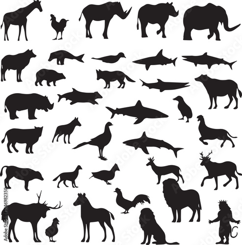 Wildlife Silhouettes: A diverse collection of animal silhouettes, capturing the essence of the animal kingdom. perfect for adding a touch of nature to your project. 