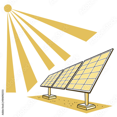 Solar panels with sunlight beam forming golden stripe