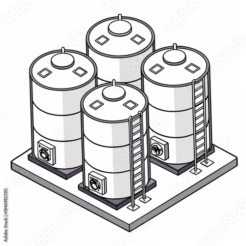 Cryogenic storage tanks arranged symmetrically white