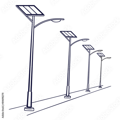 Solar streetlights arranged in minimal pattern solar powered