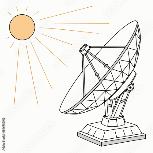 Solar tracker rotating toward sunlight rays white satellite dish