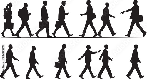 Business Silhouette: An ensemble of individuals navigate the business landscape, symbolizing diverse roles and paths in motion.