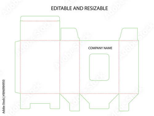 Editable Resizable Packaging Box Die Line Template with Window Design