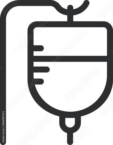 Vector line art icon of an intravenous fluid drip, symbolizing hospital care, medical procedures, and health recovery solutions