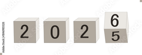 Flipping 2025 to 2026 year on wooden cubes , transparent background, png,vector
