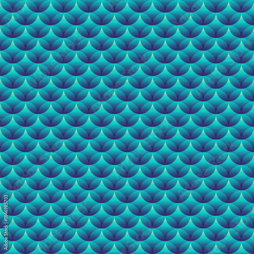 Seamless abstract pattern of blue and turquoise spheres with gradient. Vector illustration.