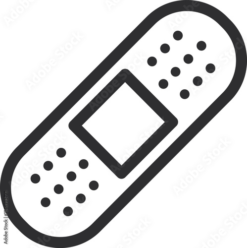 Simple outline icon of a medical adhesive bandage, symbolizing first aid, wound care, and health protection. Essential graphic for healthcare designs