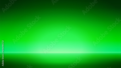 Abstract background featuring a vibrant green gradient and a soft horizon light. Ideal for product displays, virtual stages, and clean corporate presentations.
