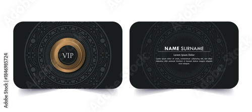 Creative Artistic Dark Black VIP Card with Golden Frame and Mandala Decoration