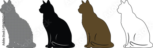 Collection of diverse feline silhouettes and outlines in profile view