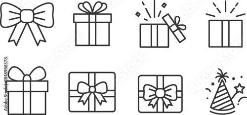 White filled neat icons of neat gift wrap bow ribbon box surprise present set