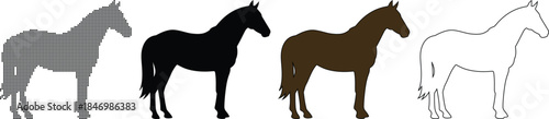 Collection of graphic horse illustrations showing different artistic rendering styles