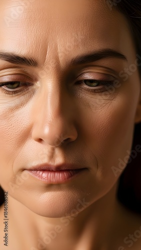 Natural beauty close-up with visible pores and lines, skincare dermatology concept