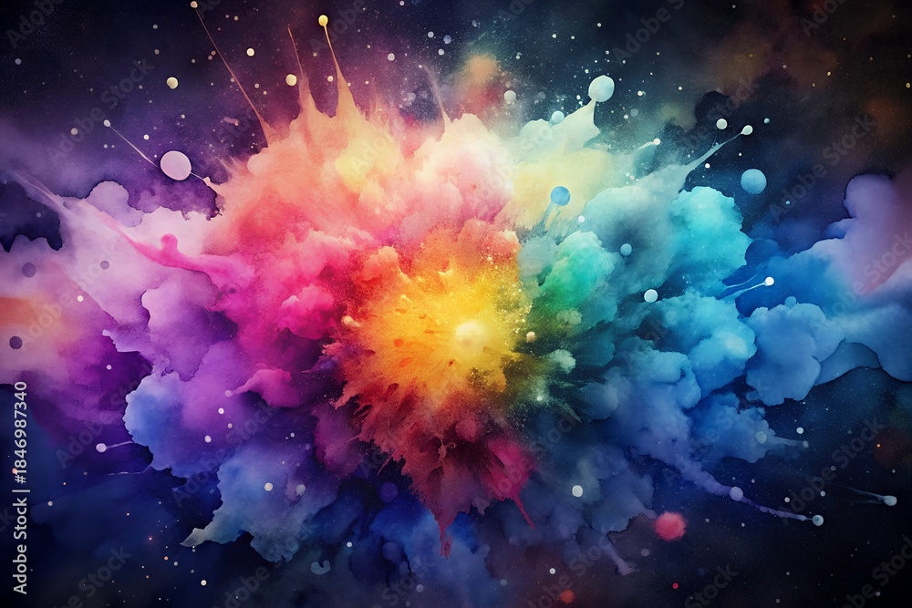 Obraz premium Vibrant colorful explosion of paint in space with rainbow hues and dynamic splashes
