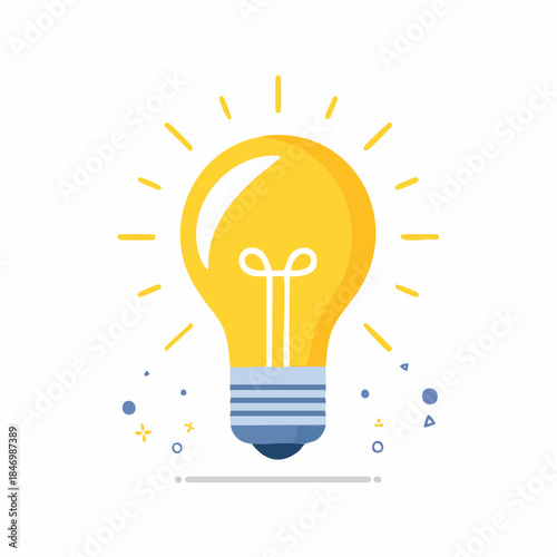 Bright yellow light bulb glowing with rays of light symbolizing a bright idea or innovation concept
