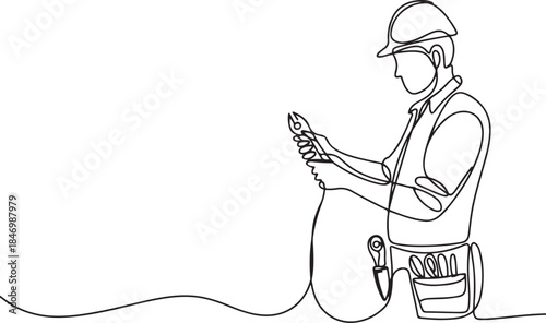 One continuous line drawing of Electrician profession with white background. one line Art icon drawing