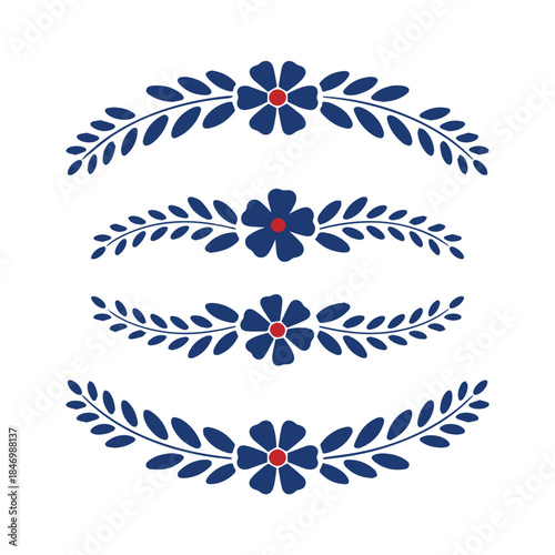Semi-Circular Floral Laurels and Wreaths Vector Set - Flower and Leaf Silhouette Dividers