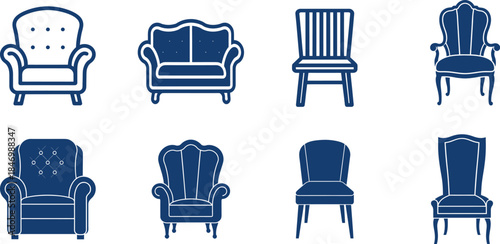 Sofa Icon Set Vector Illustration on White Background