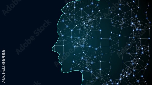 Artificial Intelligence human face Facial recognition biometric medical research concept, big data or cyber security. Digital ai deep head virtual Reality Hologram data. Detection Id. 3D Illustration