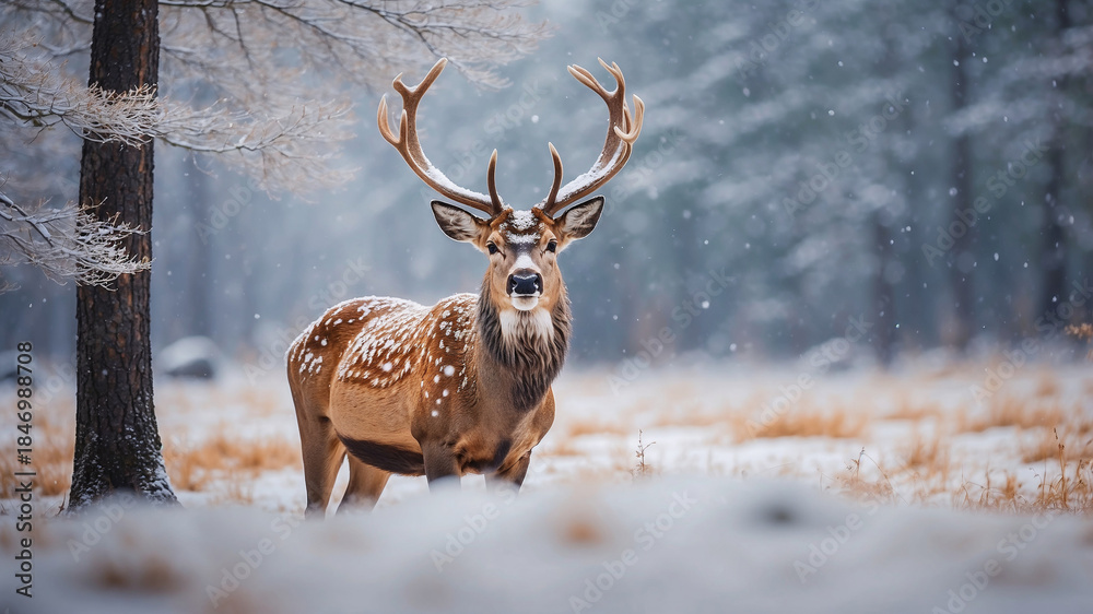 Fototapeta premium Deer in magical winter forest