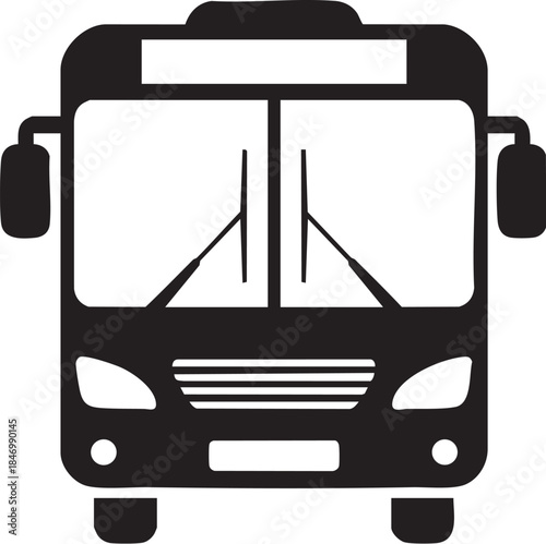 Front view black silhouette icon of a city transit bus or coach vehicle