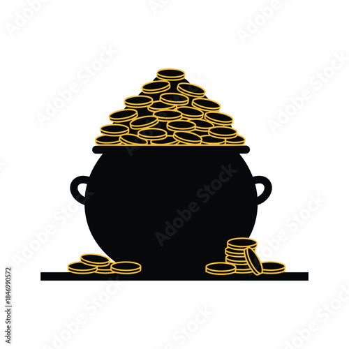 Wealth fortune money pot silhouette Vector illustration