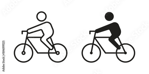 Bicycle rider icon element in flat simple style. Thin stroke editable icons