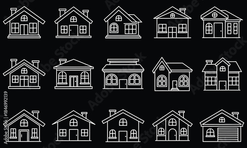 Real Estate & Property Outline Icons Set – House, Home, Building & Architecture Line Vector Pack