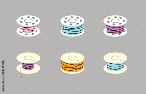 Sewing bobbin set on a grey background, vector illustration.