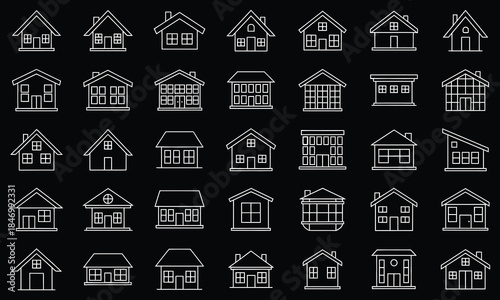 Real Estate & Property Outline Icons Set – House, Home, Building & Architecture Line Vector Pack