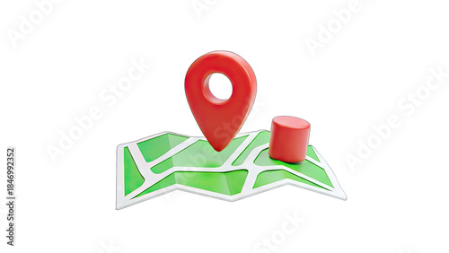 3D Map with Location Pin and Cylinder - Navigation Concept
