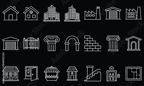 Real Estate & Property Outline Icons Set – House, Home, Building & Architecture Line Vector Pack