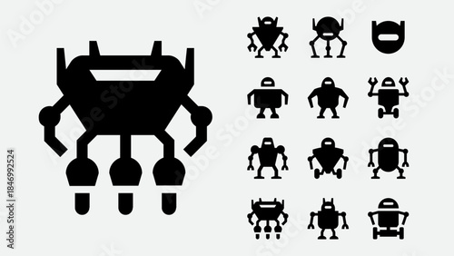 Futuristic Robot Line Icons Set