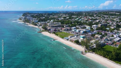 Hastings Beach and Rockley Beach aerial view at Hastings Rocks Park at South Coast in village of Hastings, Christ Church, Barbados. 