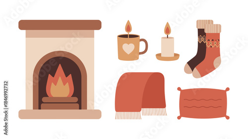 Cozy Winter Home Objects Vector Illustration for Cold Season Design