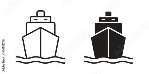 Cargo ship icon element in flat simple style. Thin stroke editable icons