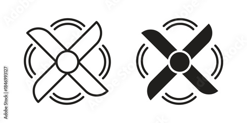 Ceiling fan icon element in flat simple style. Thin stroke editable icons