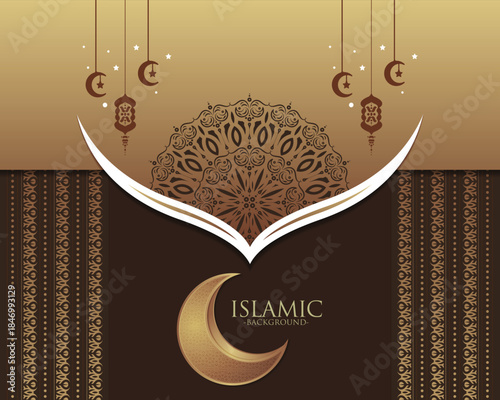 Elegant Ornate Crescent Islamic Background for Ramadan and Eid Greeting Cards