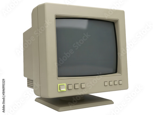 Vintage beige computer monitor with a blank screen on transparent background