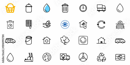 Icons symbolizing resource efficiency and optimization strategies on white background