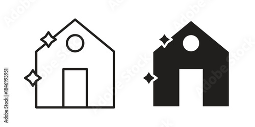 Clean house icon element in flat simple style. Thin stroke editable icons