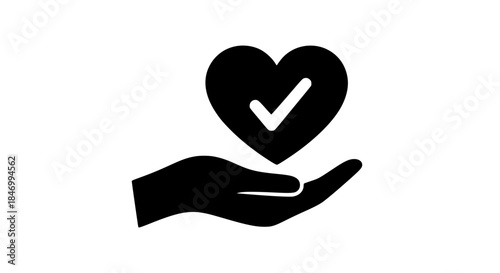 Hand heart verified black white icon