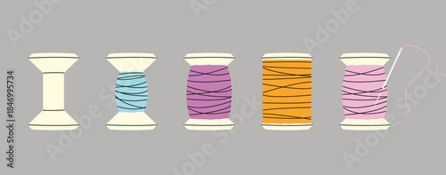 Thread set on a grey background, vector illustration.