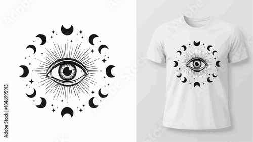 Vibrant mystical eye design on modern t-shirt and poster