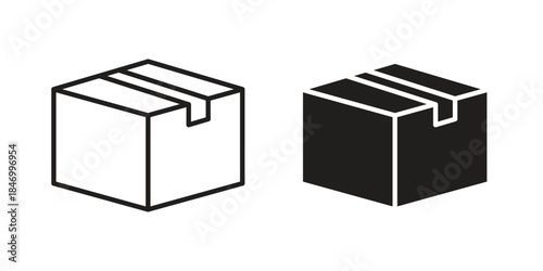 Delivering box icon element in flat simple style. Thin stroke editable icons