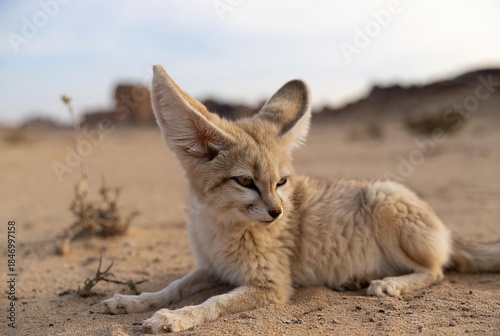 Quadro su tela A small fennec fox with its distinctive large ears resting peacefully in the vas