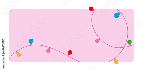 A delicate pink background with a garland of multicolored lights. Perfect for cards, banners, greetings, social media, web design, print, holiday projects and weddings. Background. Template. Image.  